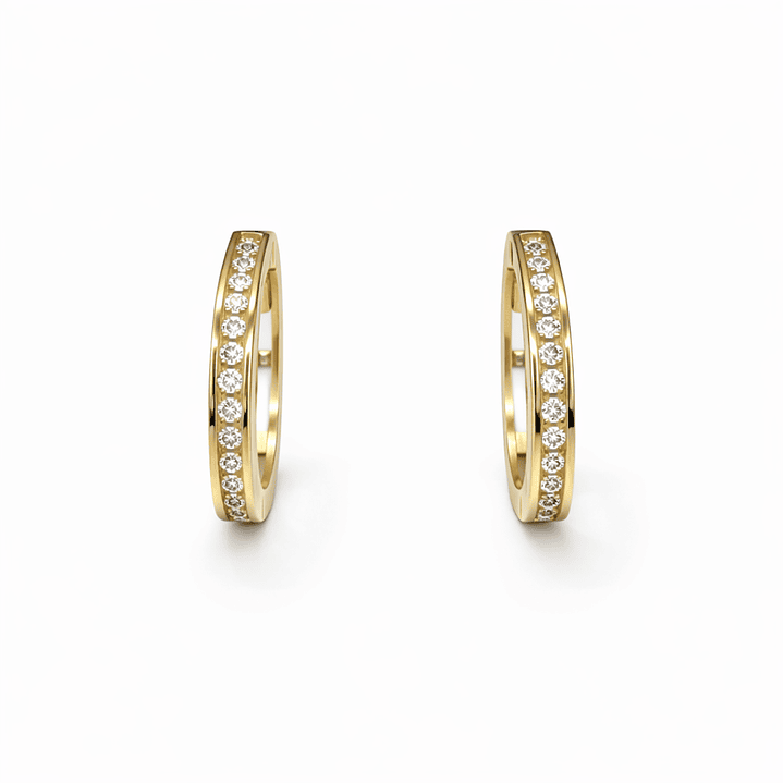 Aros Oro Amarillo 18kt Argollas 1/2 Circonita 15MM 1