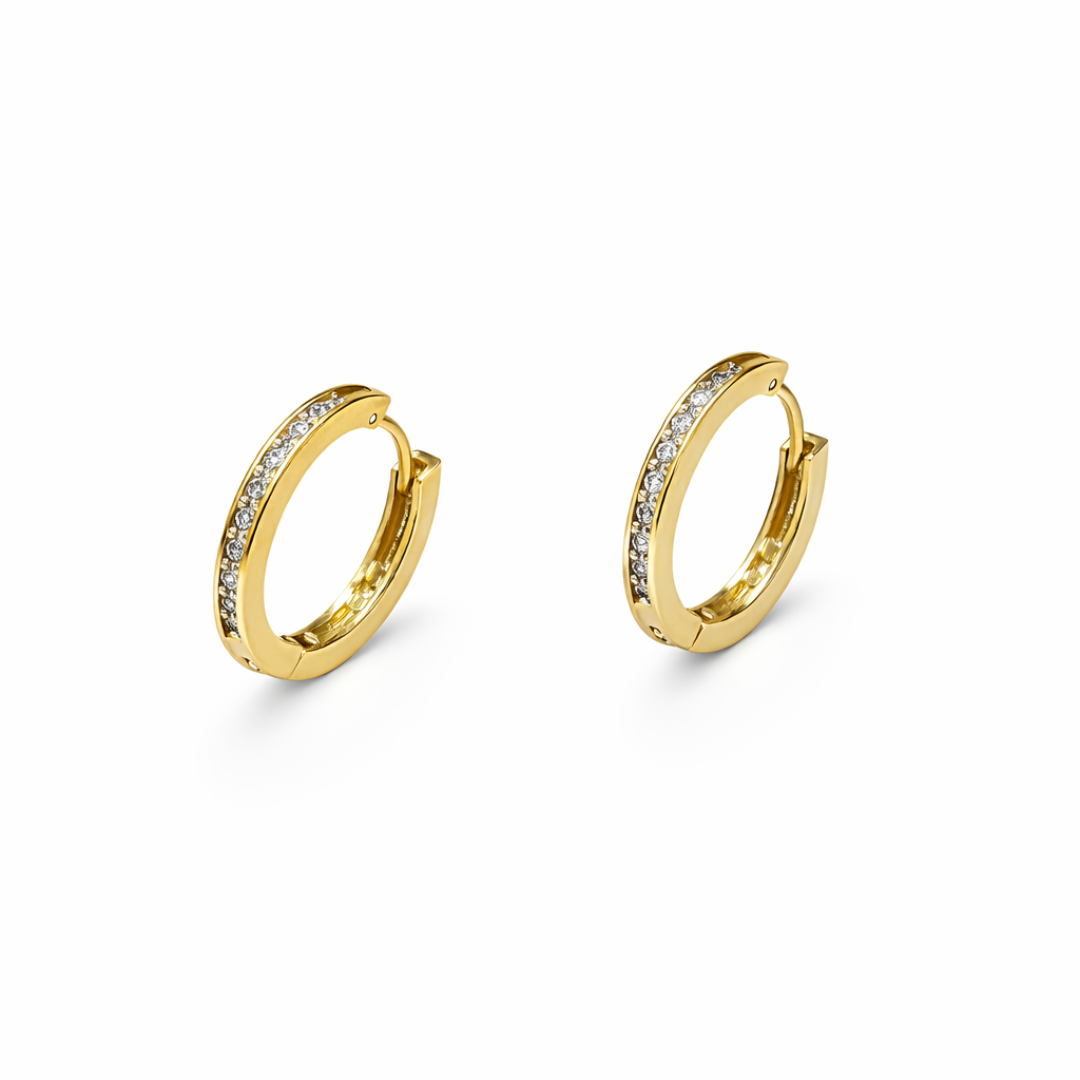 Aros Oro Amarillo 18kt Argollas 1/2 Circonita 15MM 2