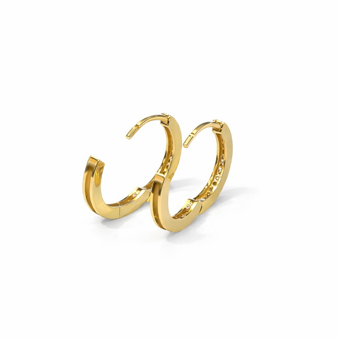 Aros Oro Amarillo 18kt Argollas 1/2 Circonita 15MM 3