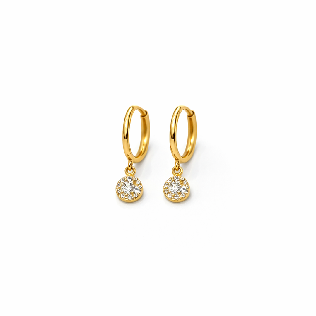 Aros Oro Amarillo 18kt Argollas Circonita Colgante 11MM 1