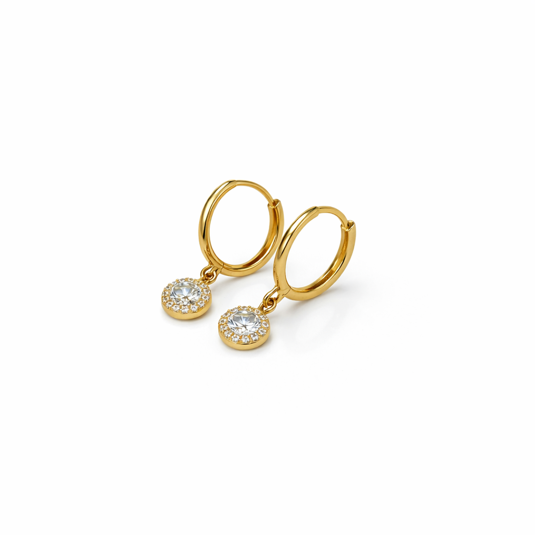 Aros Oro Amarillo 18kt Argollas Circonita Colgante 11MM 2