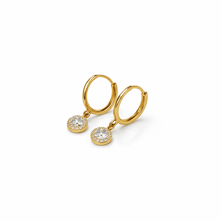 Aros Oro Amarillo 18kt Argollas Circonita Colgante 11MM 2