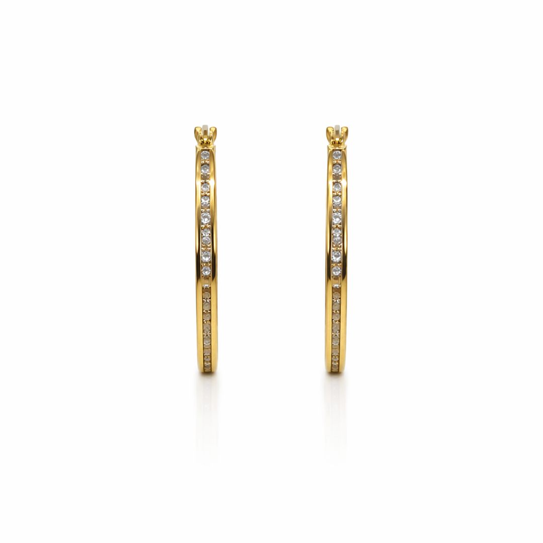 Aros Oro Amarillo 18kt Argollas Oval Circonita 29X20MM 1