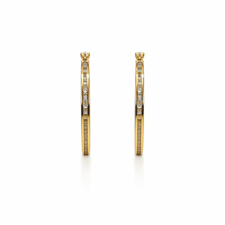 Aros Oro Amarillo 18kt Argollas Oval Circonita 29X20MM 1