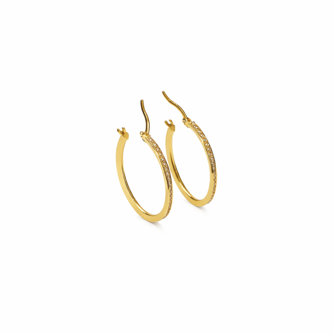 Aros Oro Amarillo 18kt Argollas Oval Circonita 29X20MM 3