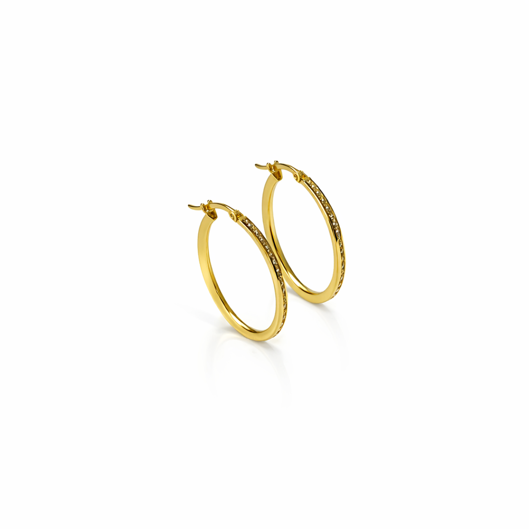 Aros Oro Amarillo 18kt Argollas Oval Circonita 29X20MM 3