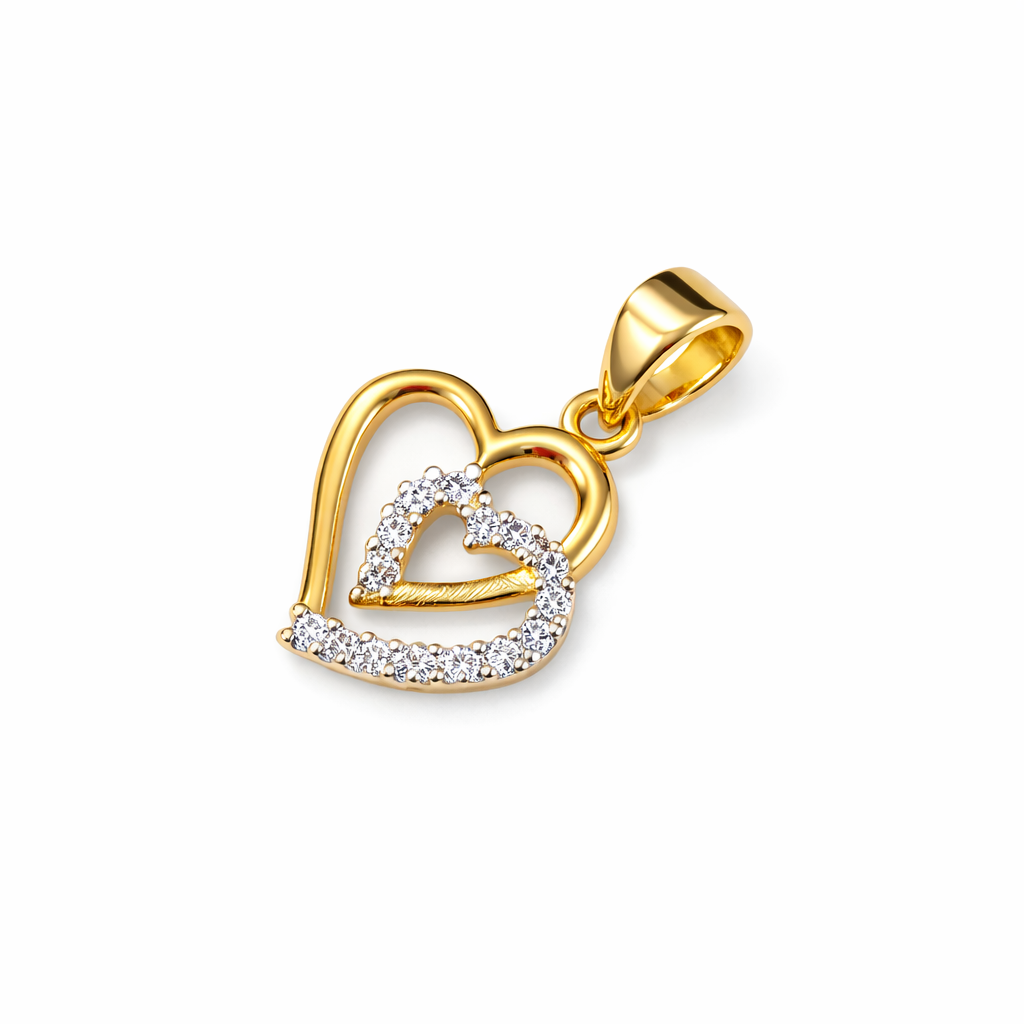Colgante Oro Amarillo 18kt Doble Corazón Circonita 1