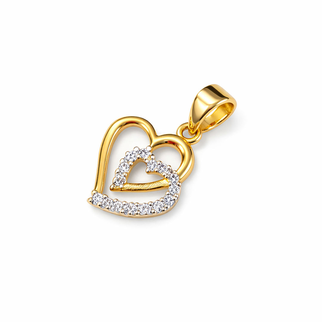 Colgante Oro Amarillo 18kt Doble Corazón Circonita 1