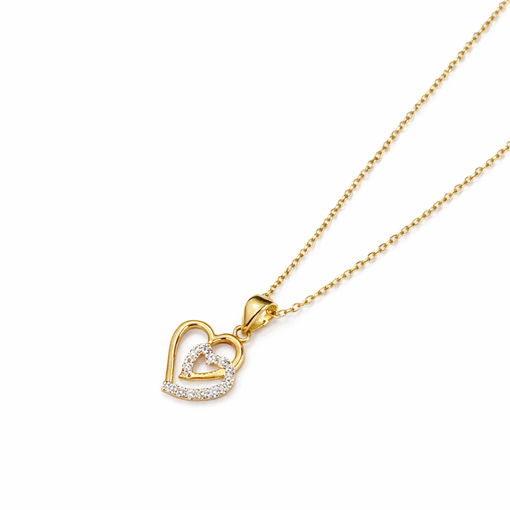 Colgante Oro Amarillo 18kt Doble Corazón Circonita 2