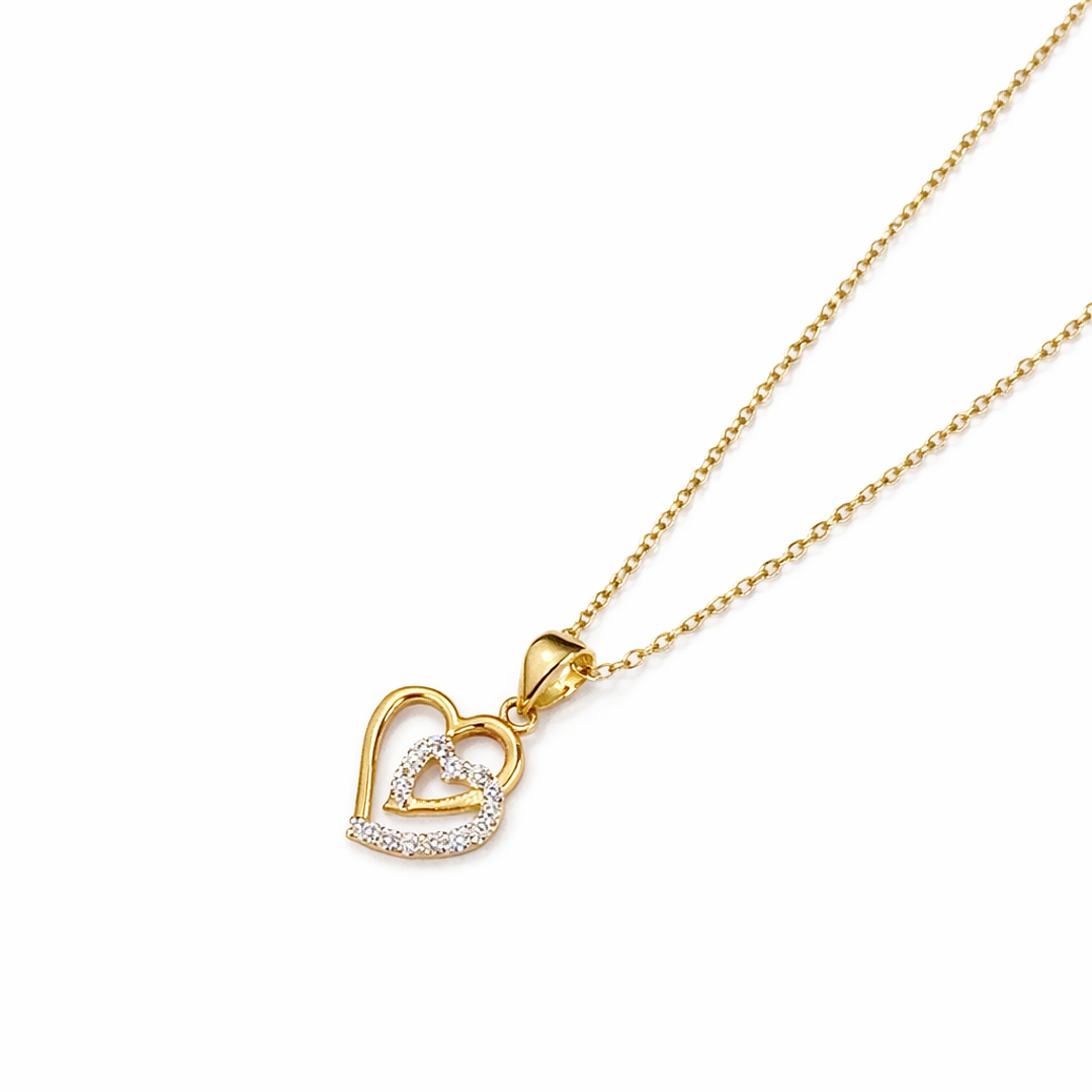 Colgante Oro Amarillo 18kt Doble Corazón Circonita 2