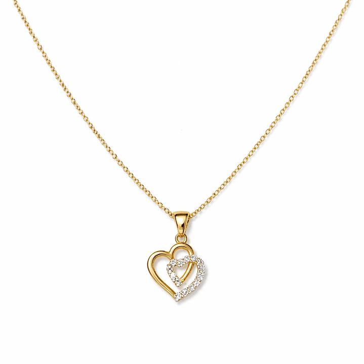 Colgante Oro Amarillo 18kt Doble Corazón Circonita 3