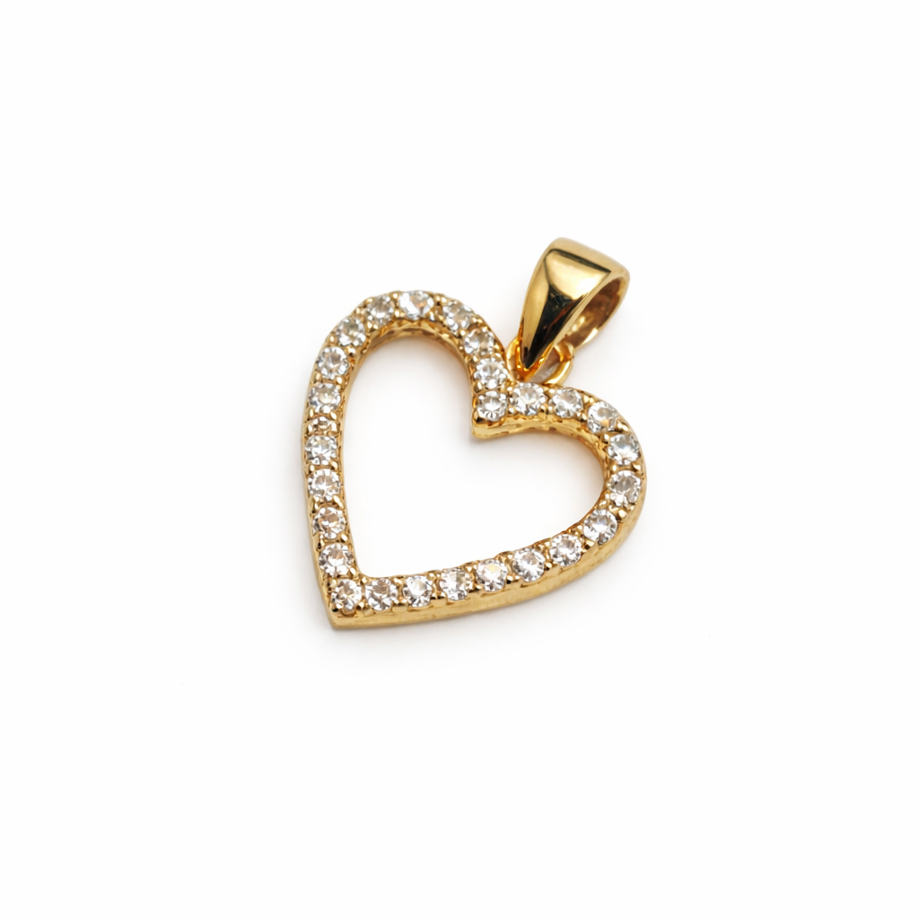 Colgante Oro Amarillo 18kt Corazón Doble Circonita 1