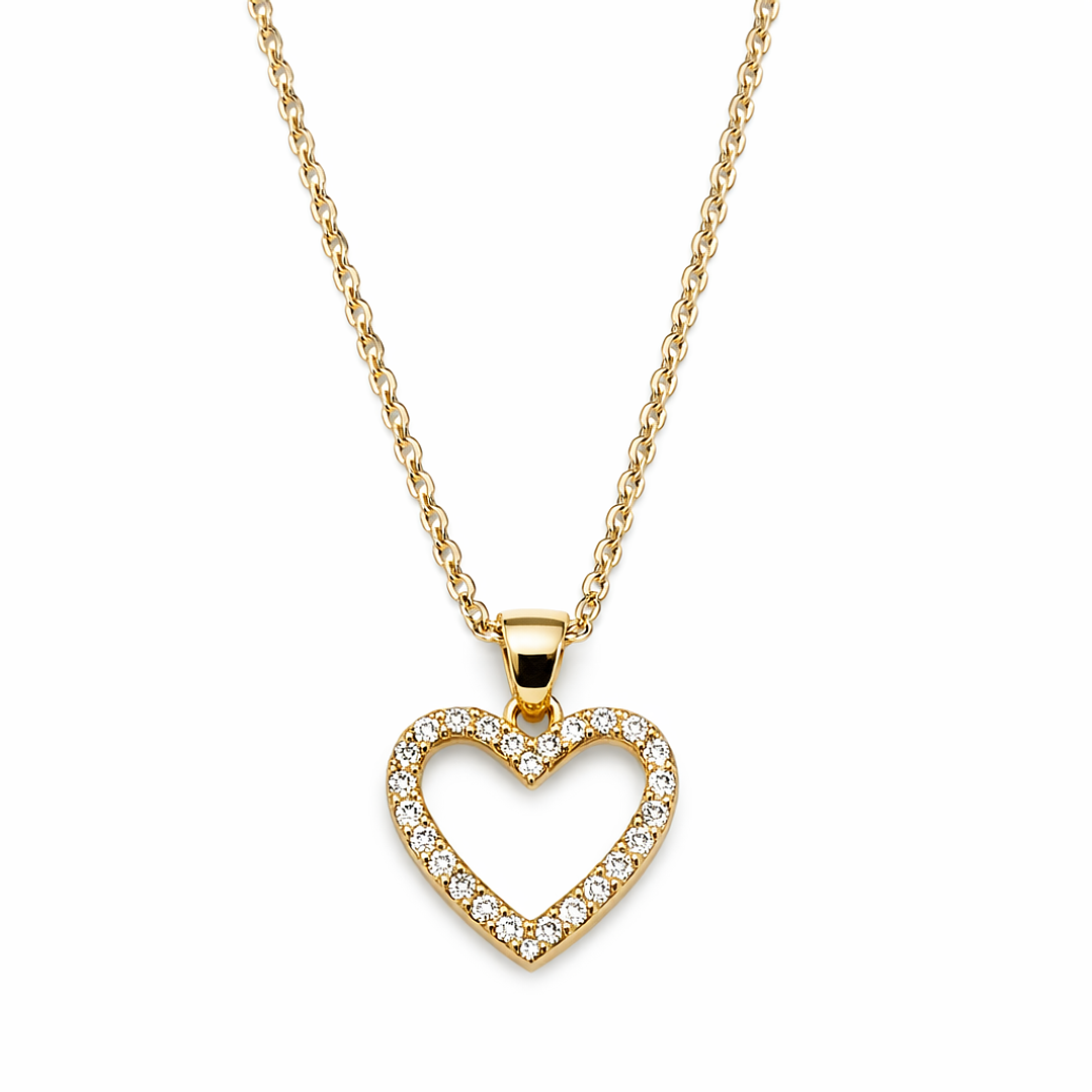 Colgante Oro Amarillo 18kt Corazón Doble Circonita 3