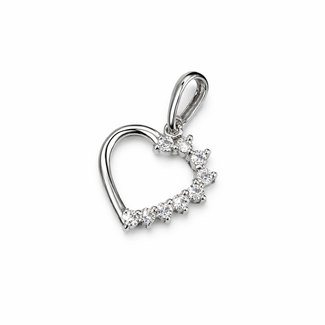 Colgante Oro Blanco 18kt Corazón 1/2 Circonita 1