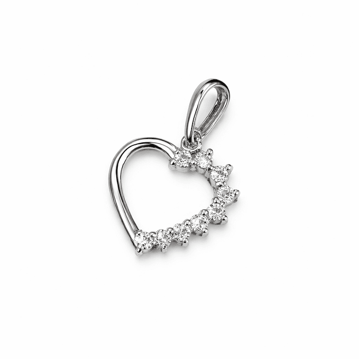 Colgante Oro Blanco 18kt Corazón 1/2 Circonita 1