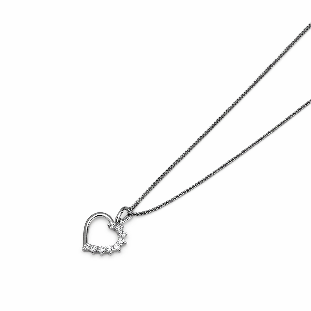 Colgante Oro Blanco 18kt Corazón 1/2 Circonita 2