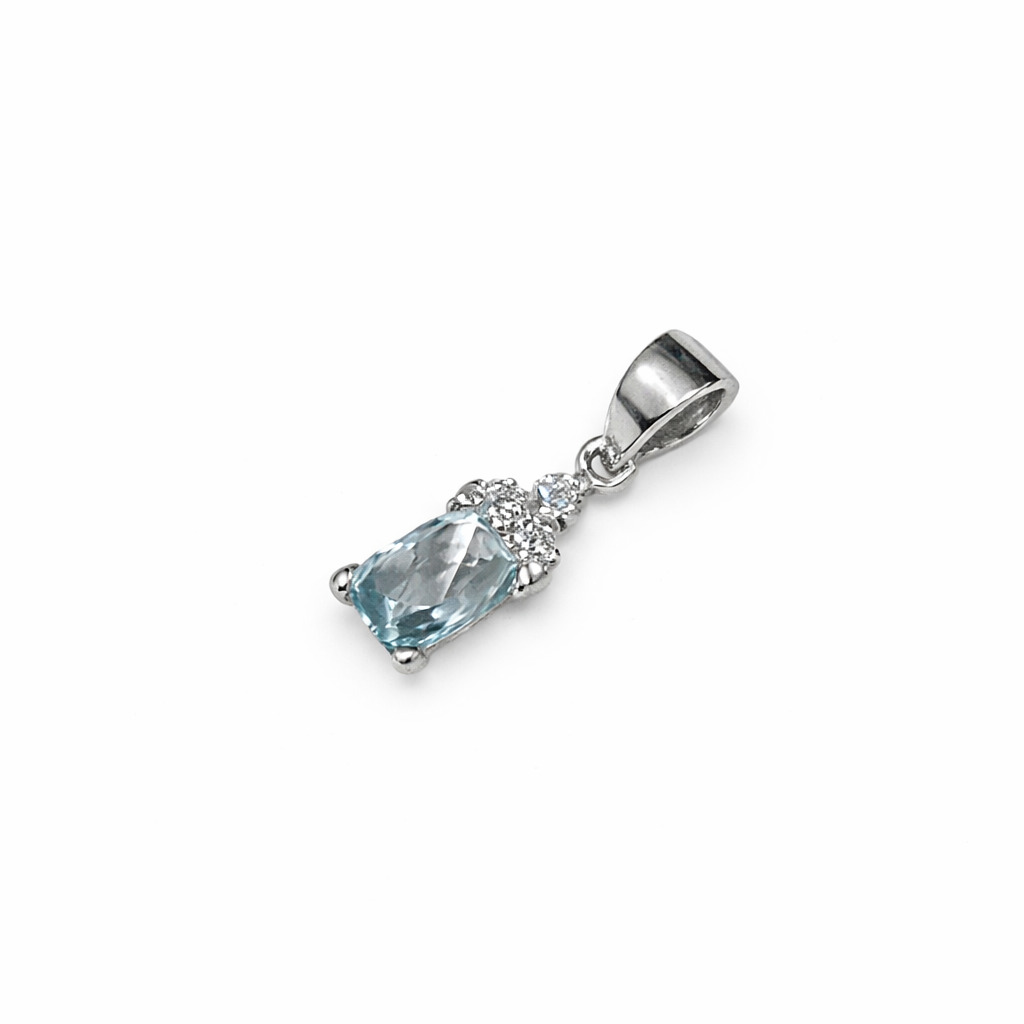 Colgante Oro Blanco 18kt Circonita-Aguamarina 1