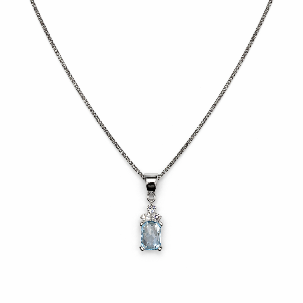 Colgante Oro Blanco 18kt Circonita-Aguamarina 3