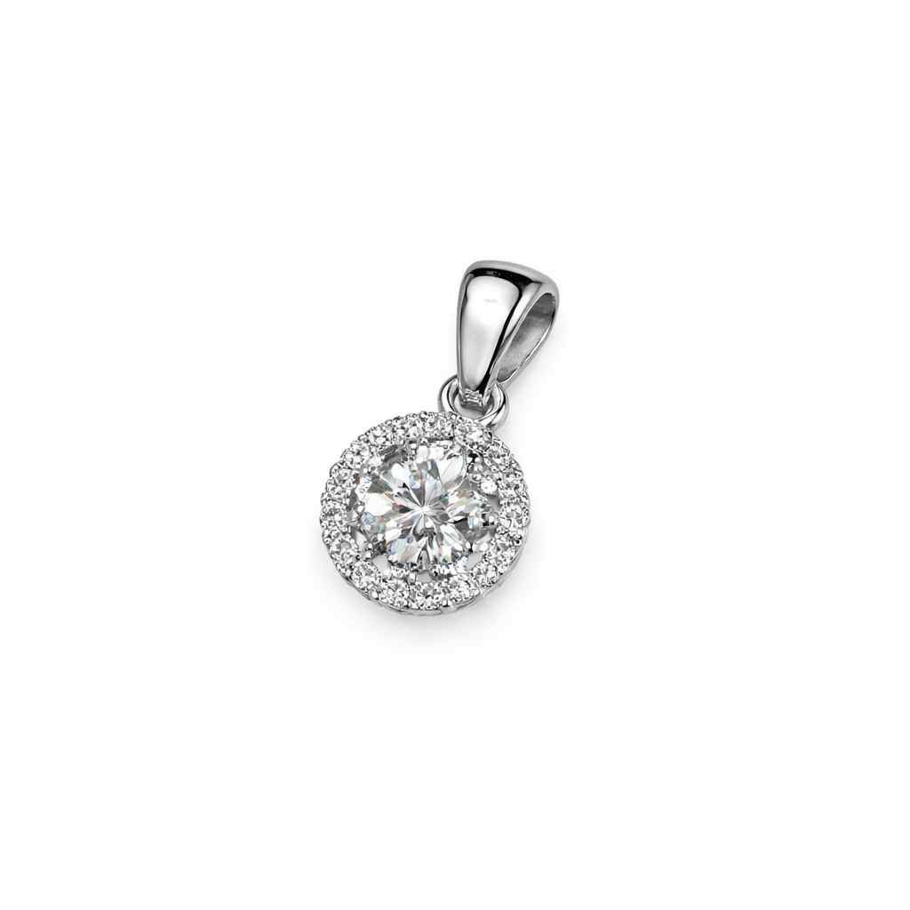 Colgante Oro Blanco 18kt Botón Circonita Central 5MM 1