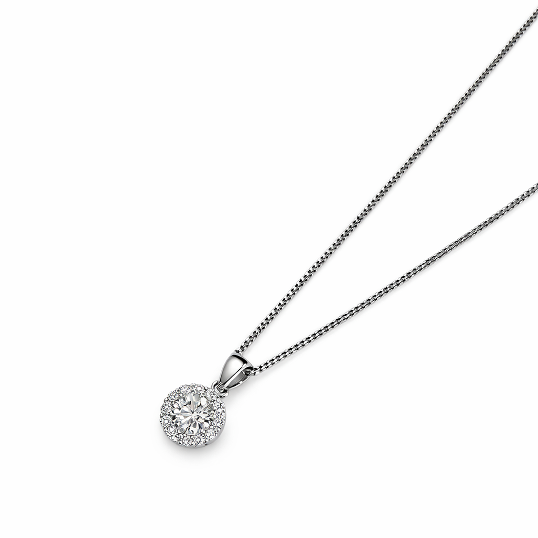 Colgante Oro Blanco 18kt Botón Circonita Central 5MM 2