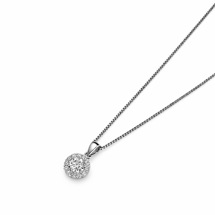 Colgante Oro Blanco 18kt Botón Circonita Central 5MM 2