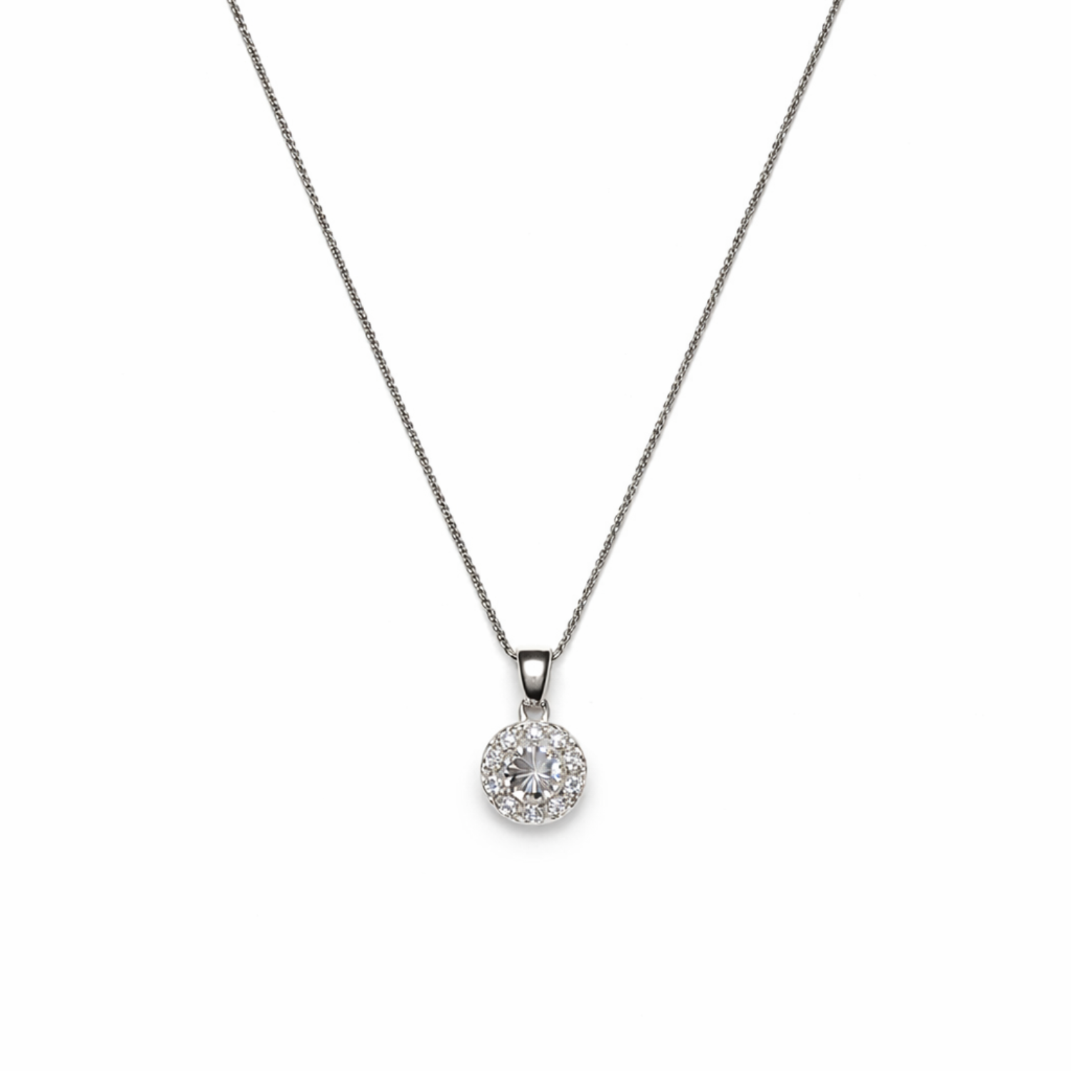 Colgante Oro Blanco 18kt Botón Circonita Central 5MM 3