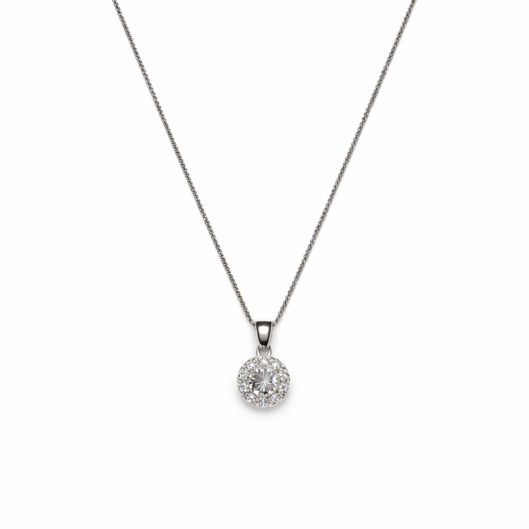 Colgante Oro Blanco 18kt Botón Circonita Central 5MM 3