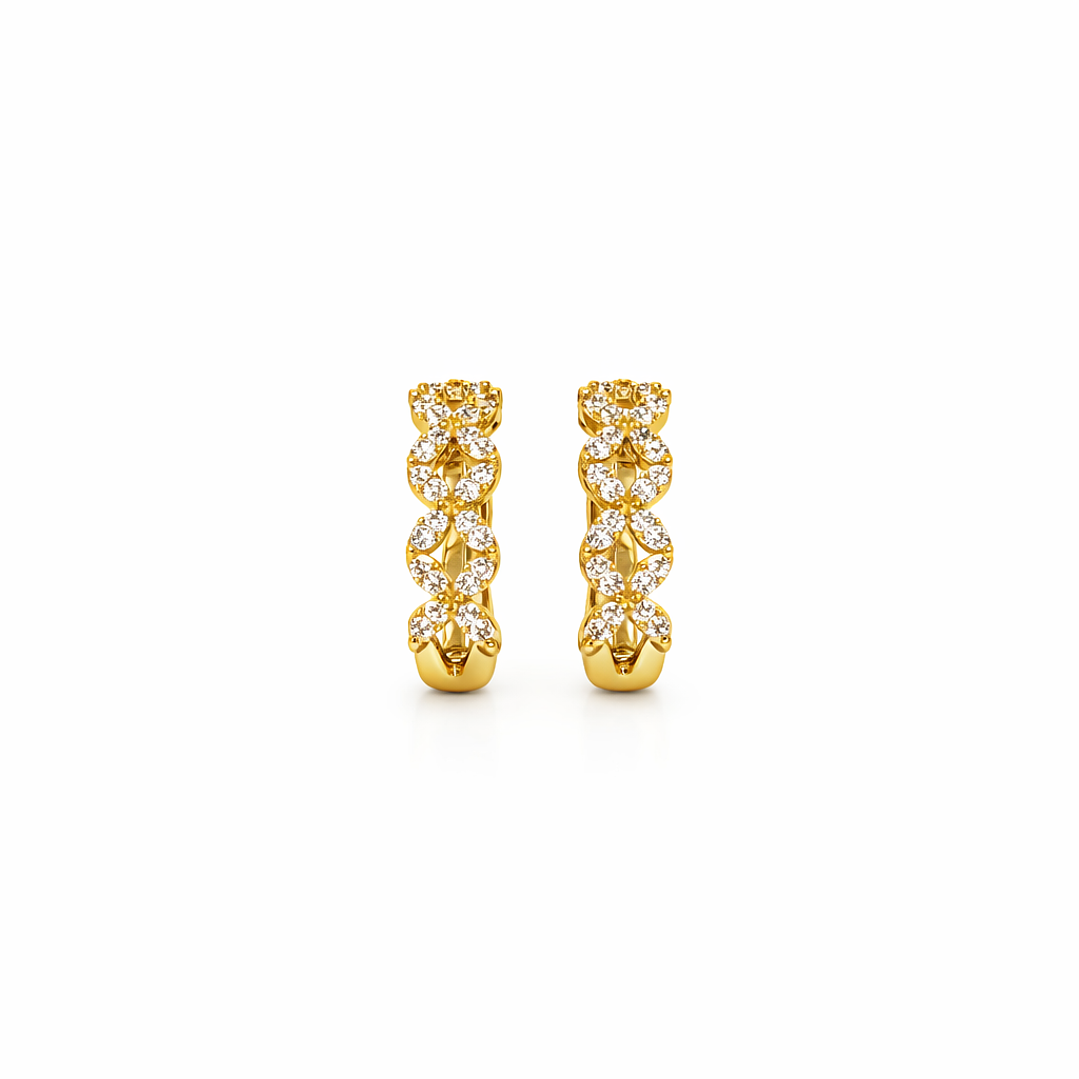 Aros Oro Amarillo 18kt Argollas Trenzadas Circonita 12MM 1