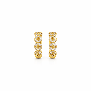 Aros Oro Amarillo 18kt Argollas Trenzadas Circonita 12MM