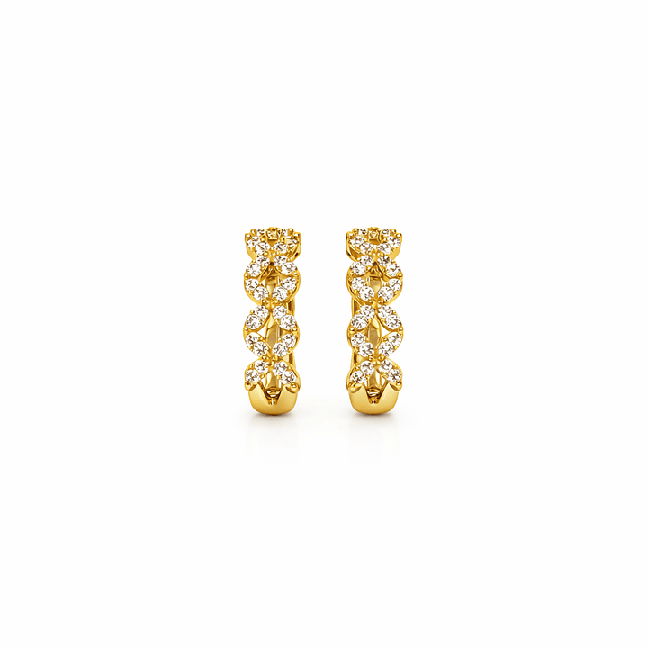 Aros Oro Amarillo 18kt Argollas Trenzadas Circonita 12MM 1