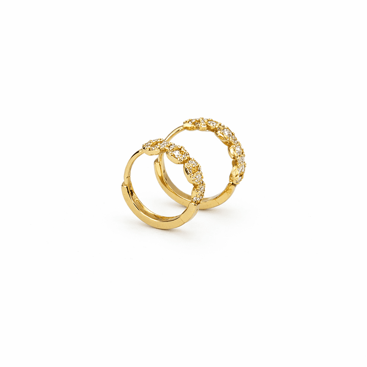 Aros Oro Amarillo 18kt Argollas Trenzadas Circonita 12MM 2