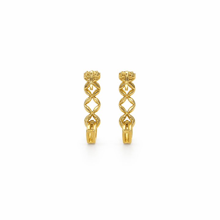 Aros Oro Amarillo 18kt Argollas Trenzadas Circonita 12MM 3