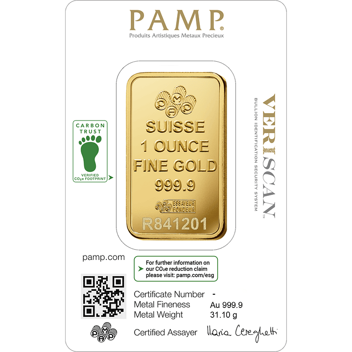 Lingote de Oro 24kt PAMP Suisse Lady Fortuna de 1 onza (999.9) 1