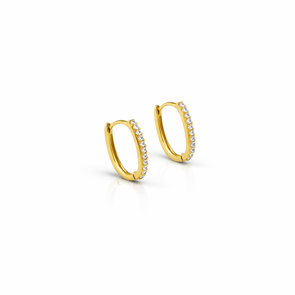 Aros Oro Amarillo 18kt Argollas Oval Circonita 14X10MM 2
