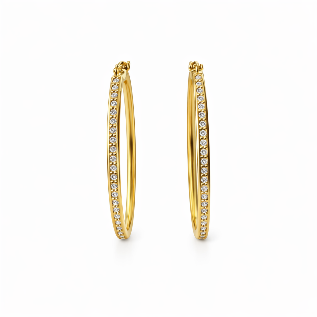 Aros Oro Amarillo 18kt Argollas Oval Circonita 29X20MM 1