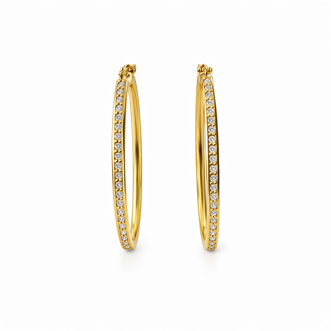 Aros Oro Amarillo 18kt Argollas Oval Circonita 29X20MM 1