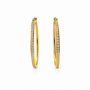 Aros Oro Amarillo 18kt Argollas Oval Circonita 29X20MM