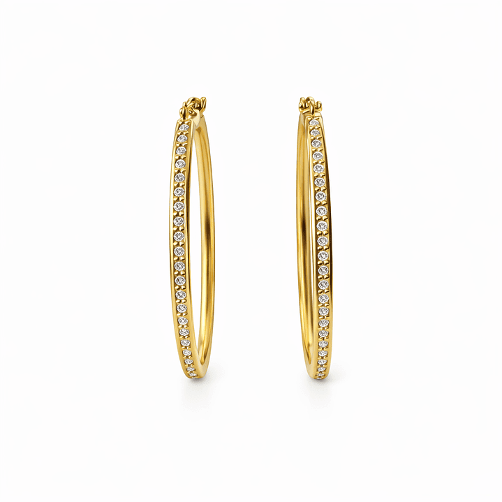 Aros Oro Amarillo 18kt Argollas Oval Circonita 29X20MM 1