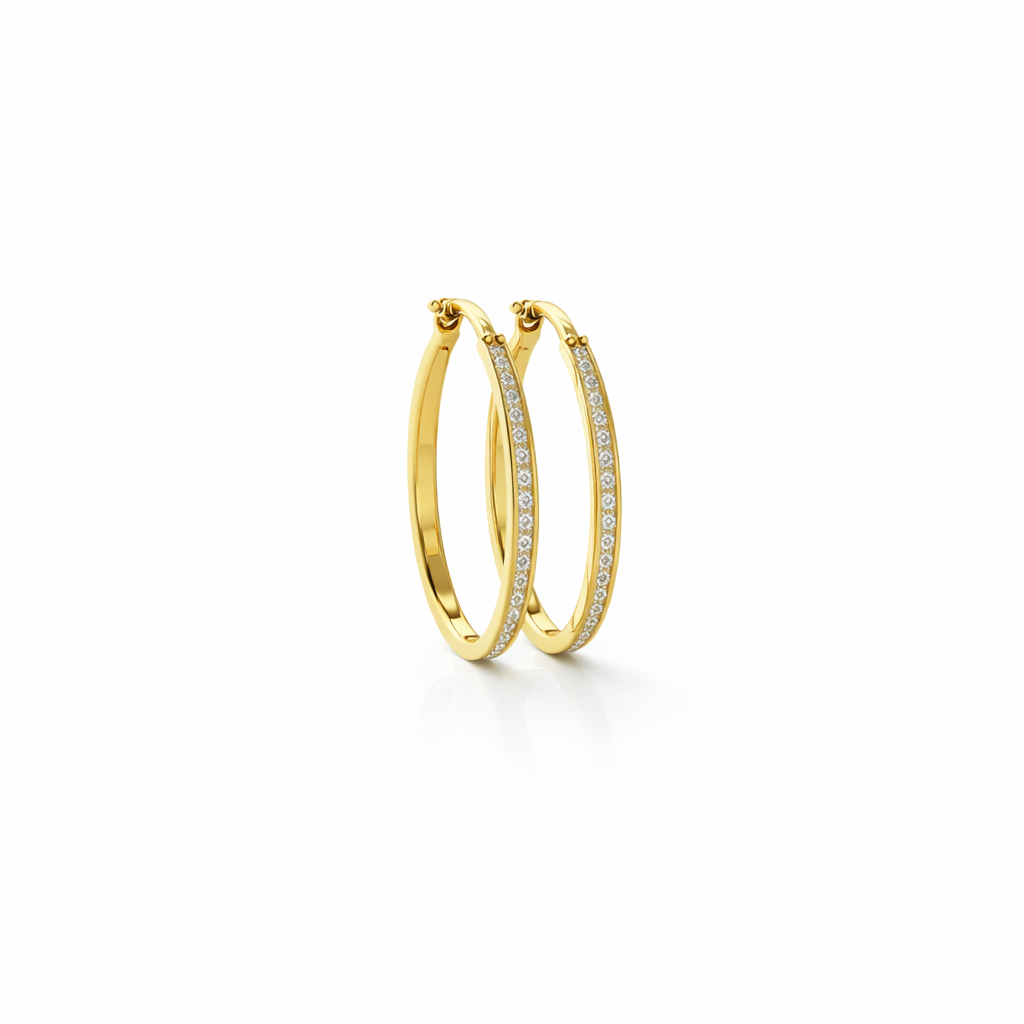 Aros Oro Amarillo 18kt Argollas Oval Circonita 29X20MM 2