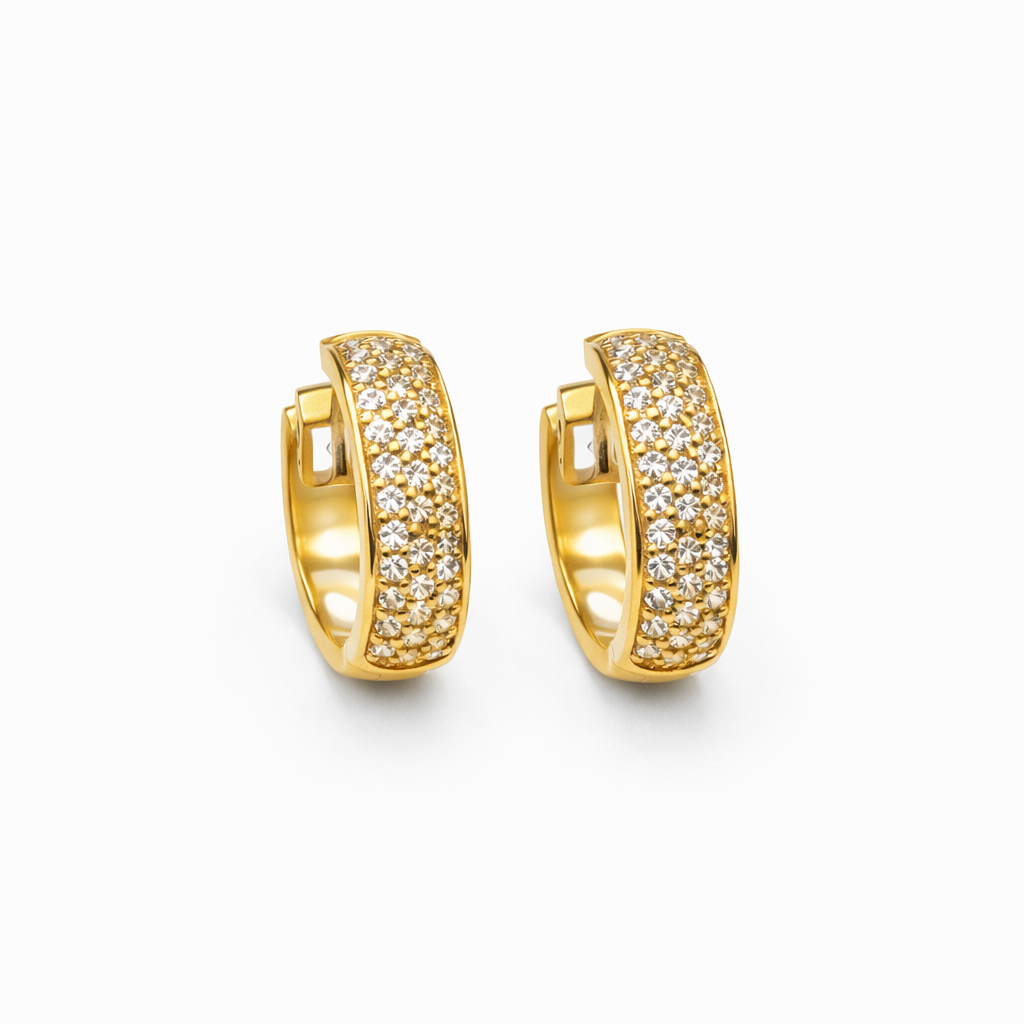 Aros Oro Amarillo 18kt Argollas Pave Circonita 12MM 2