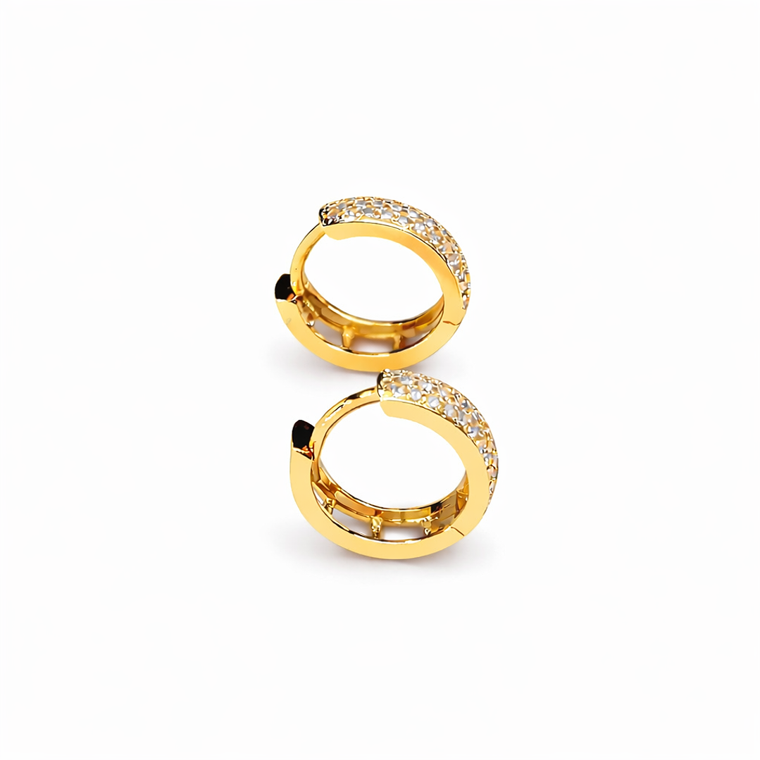 Aros Oro Amarillo 18kt Argollas Pave Circonita 12MM 3