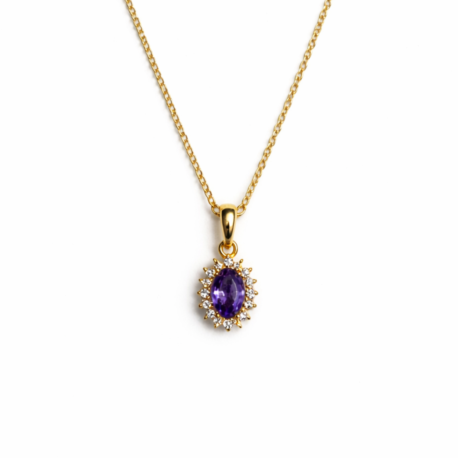 Colgante Oro Amarillo 18kt Roseta Amatista 6MM Circonita 2