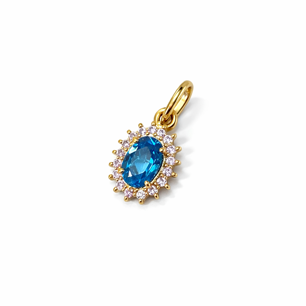 Colgante Oro Amarillo 18kt Roseta Aguamarina 6MM Circonita 1