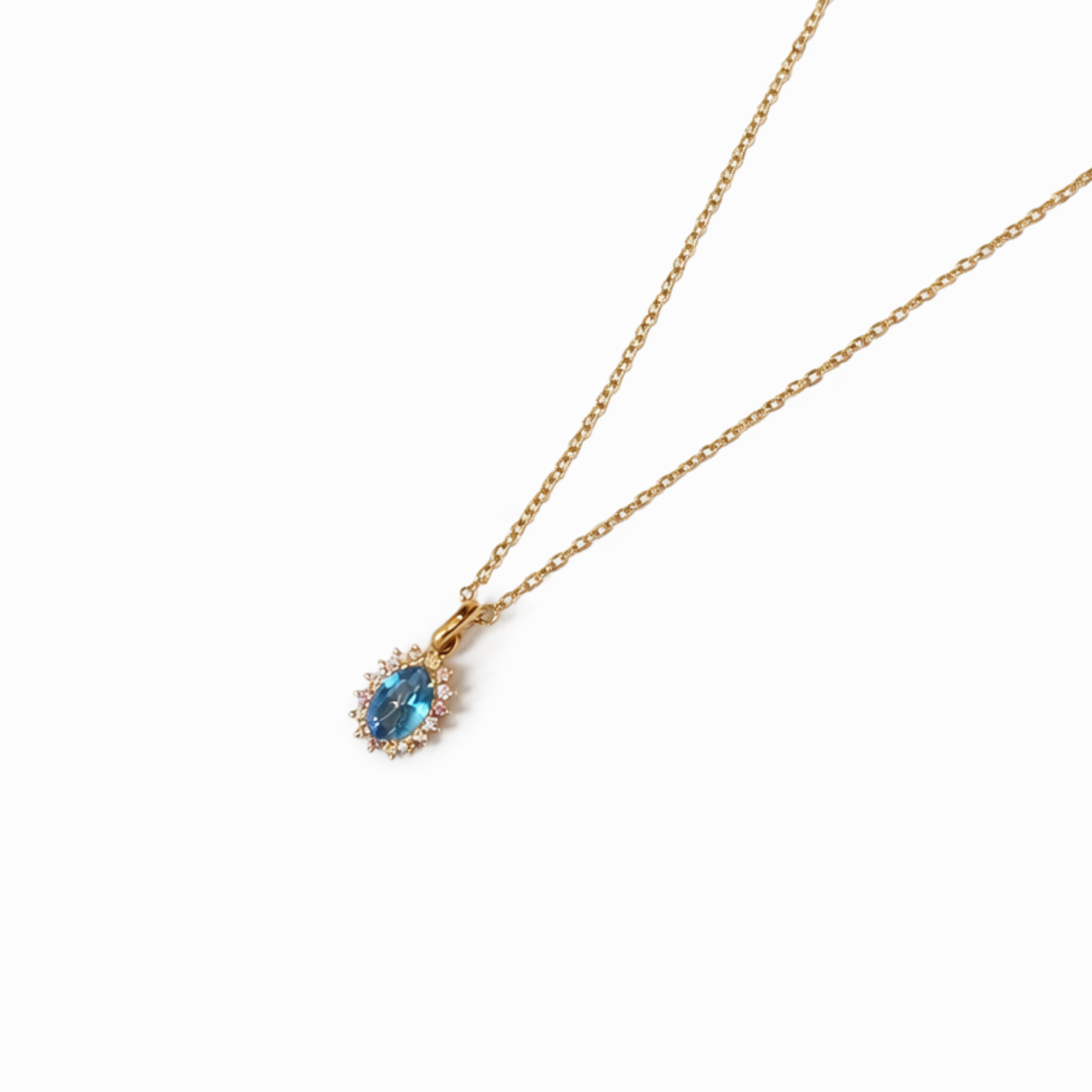 Colgante Oro Amarillo 18kt Roseta Aguamarina 6MM Circonita 2