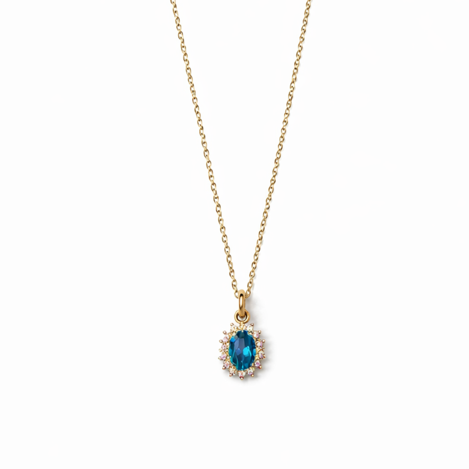 Colgante Oro Amarillo 18kt Roseta Aguamarina 6MM Circonita 3