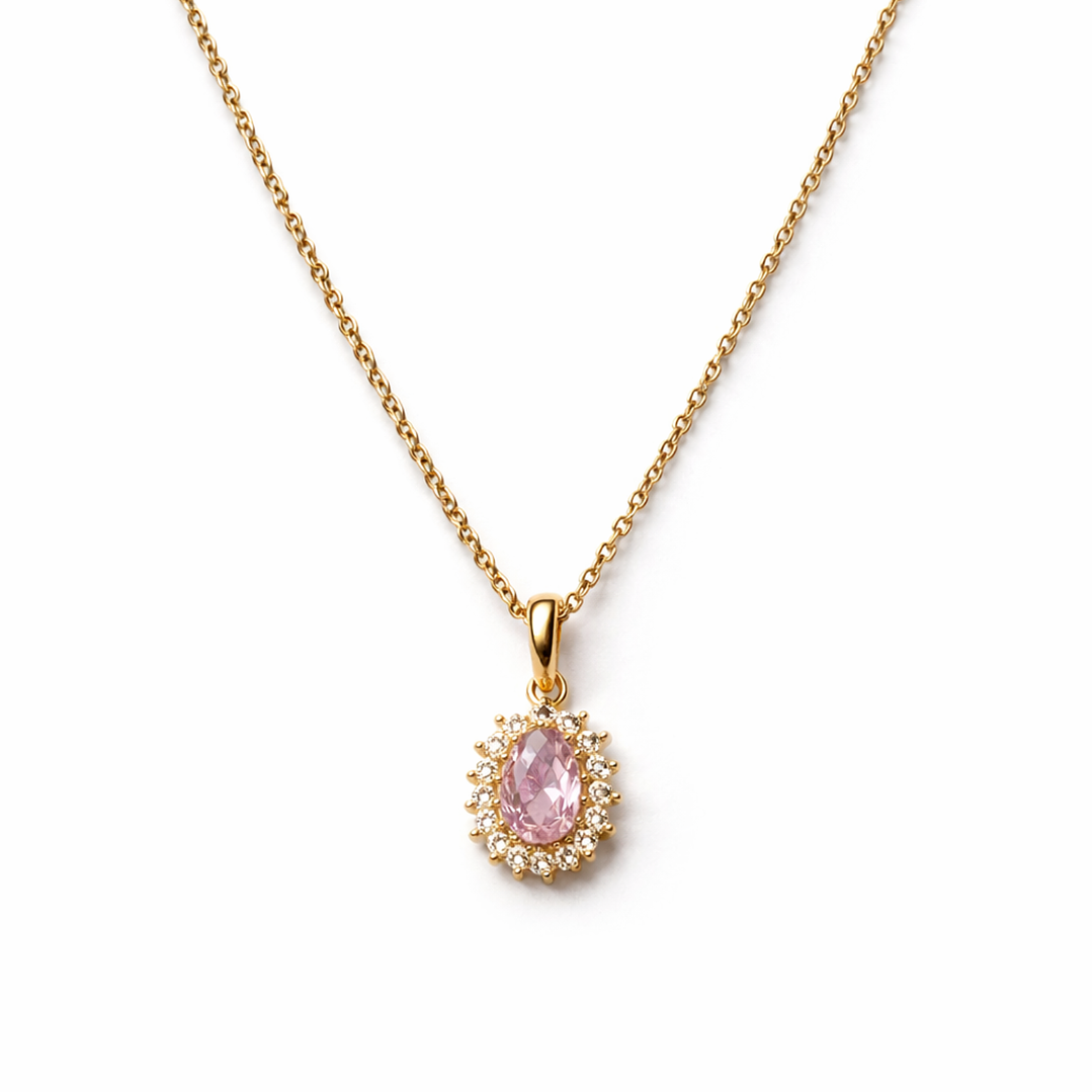 Colgante Oro Amarillo 18kt Roseta Rosa Francia 6MM Circonita 2