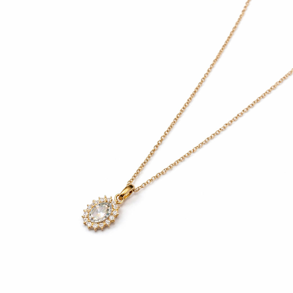 Colgante Oro Amarillo 18kt Roseta Circonita Oval 6MM 2