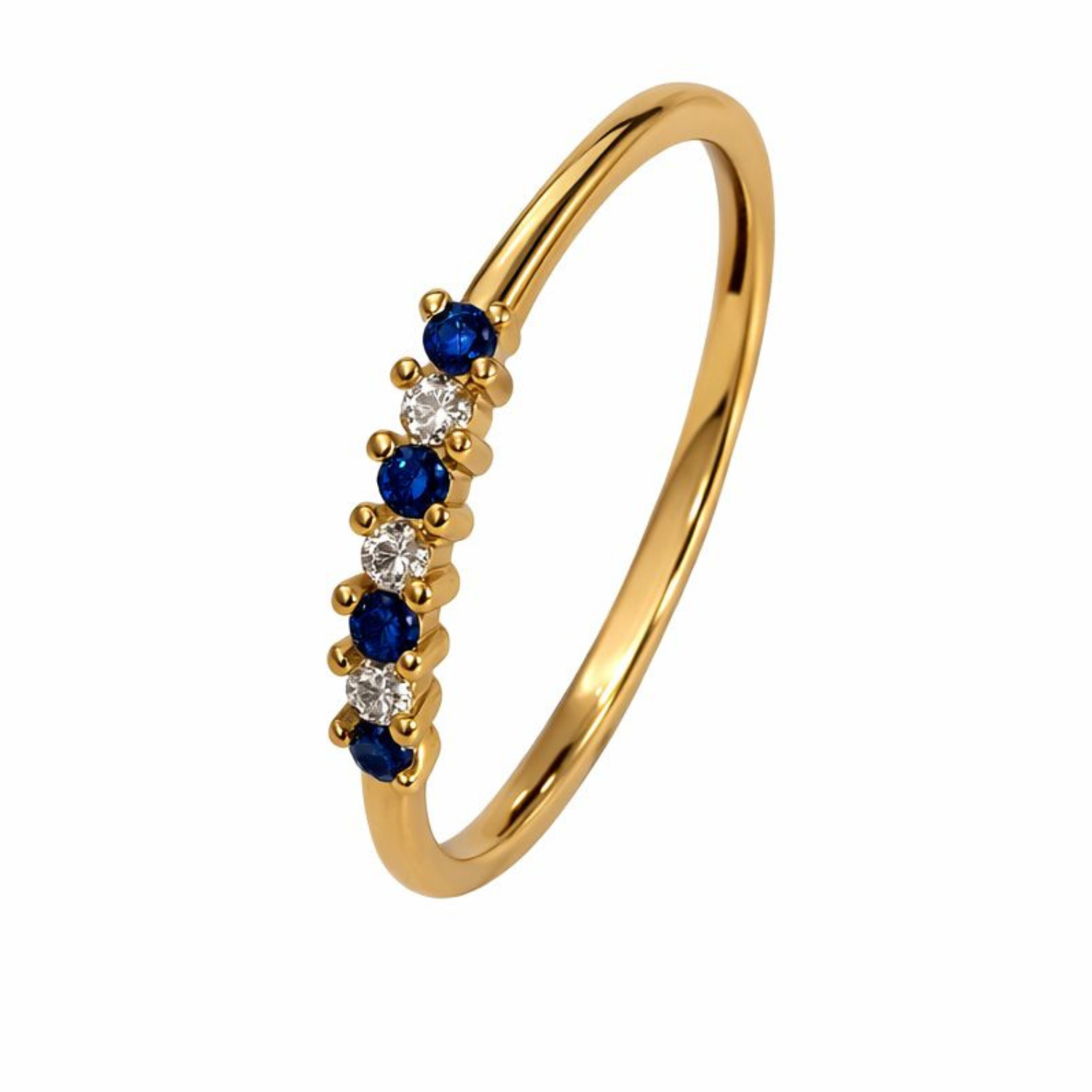 Anillo Oro Amarillo 18kt Medio Cintillo Circonita-Zafiro 2