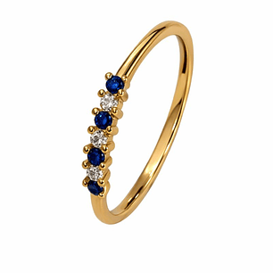Anillo Oro Amarillo 18kt Medio Cintillo Circonita-Zafiro