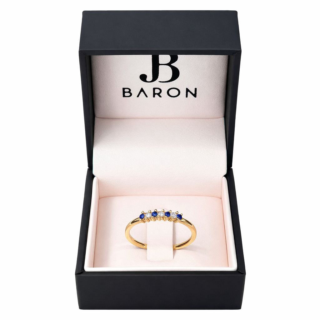 Anillo Oro Amarillo 18kt Medio Cintillo Circonita-Zafiro 3